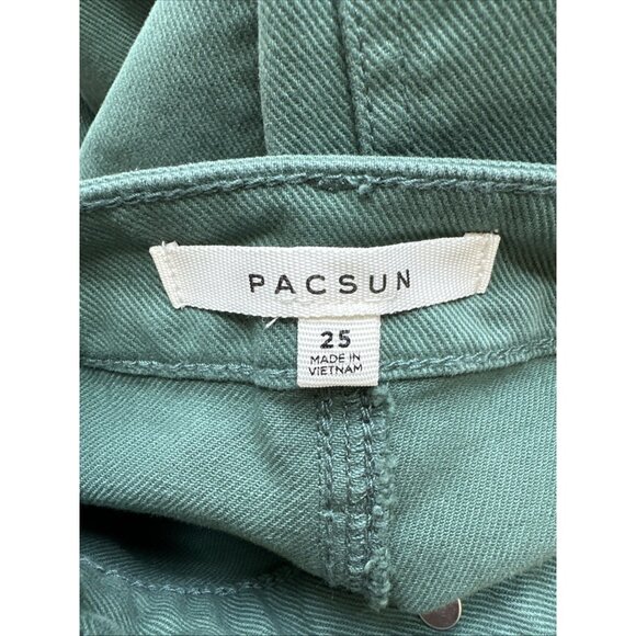 Pacsun Denim Bib Overalls Junior 25 Green Bell Bottom Flare Boho Coachella Rare - Picture 7 of 13